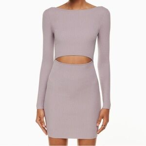Wilfred Aritzia Ribbed Cutout Knit Dress XS Saville Dusty Mauve Taupe